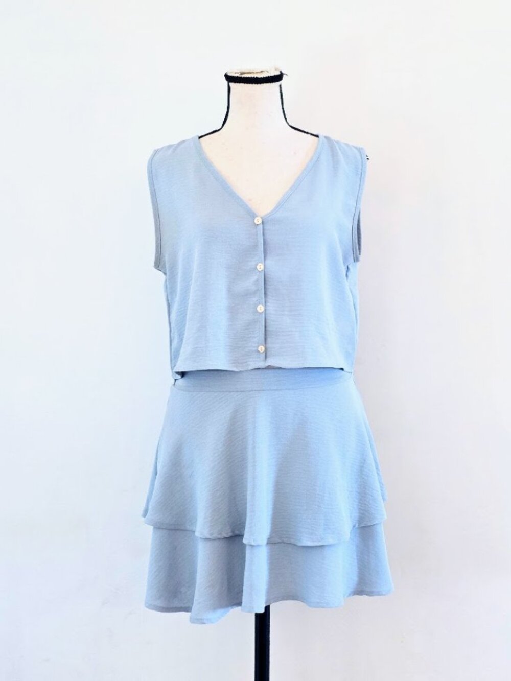 21 Saints Light Blue 2-Piece Crop Vest & Tiered Ruffle Skirt Set Size M